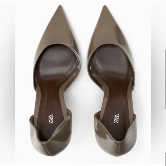 Zara Taupe Pointed Toe High Heel Court Shoes - Picture 6 of 10